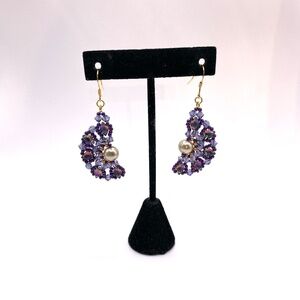 Czech Glass Swarovski Crystal Beaded Half Moon Style Pierced Drop Earrings